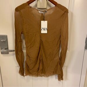 Zara Women's Tan Sheer Blouse